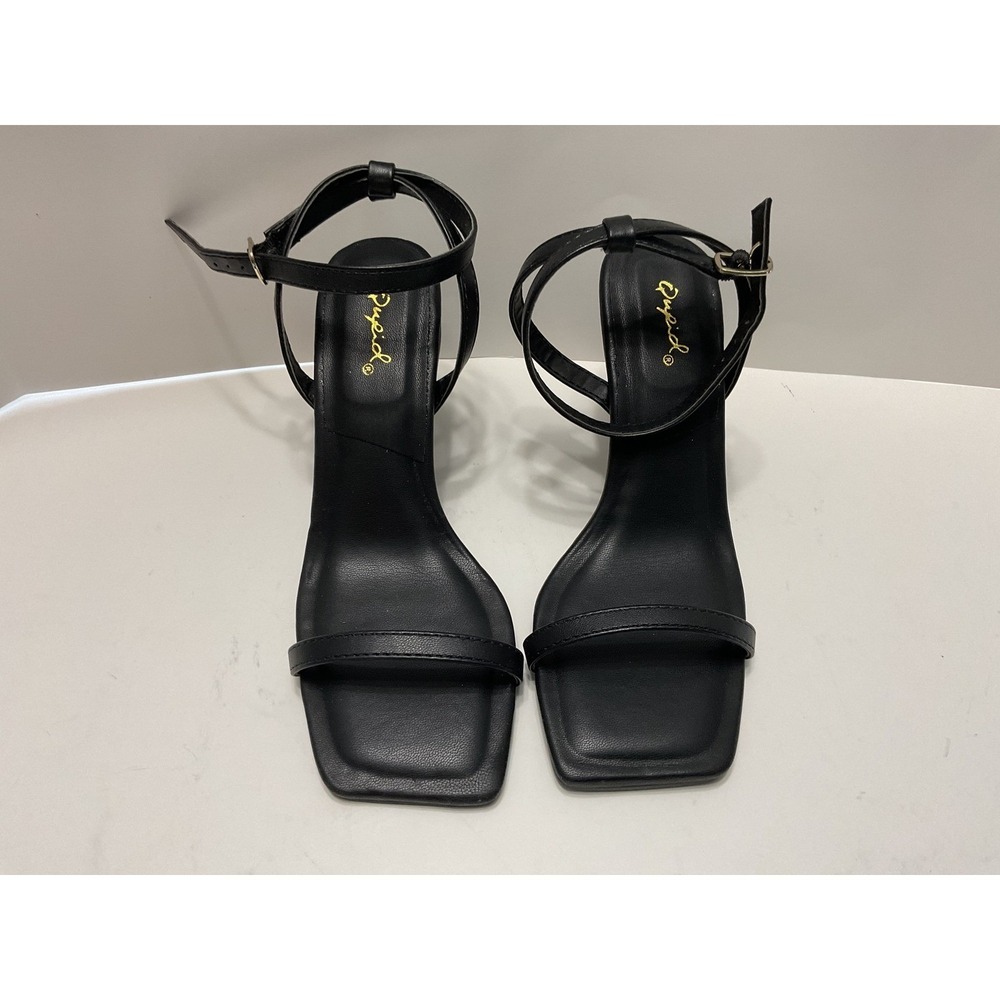 Qupid Anessa-01 Black Strappy Square Toe Stiletto Heel Sandals Womens Size 6 NEW